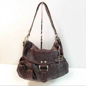 B Makowsky shoulder bag handbag deep plum leather